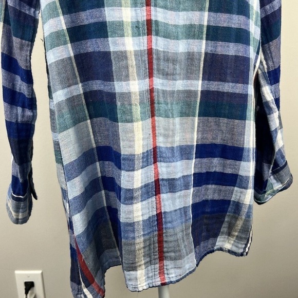 Soft Surroundings Blue Plaid Button Down Shirt Size M Cotton - Picture 5 of 13
